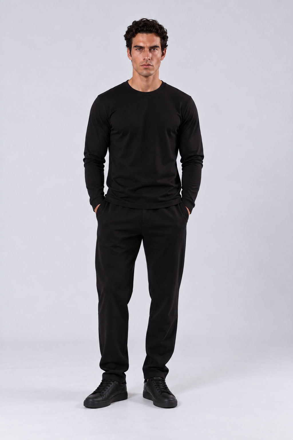 MERCERIZED COTTON LONG SLEEVE T-SHIRT - BLACK