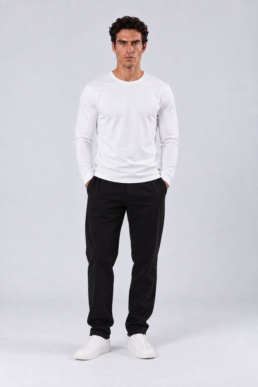 MERCERIZED COTTON LONG SLEEVE T-SHIRT - WHITE