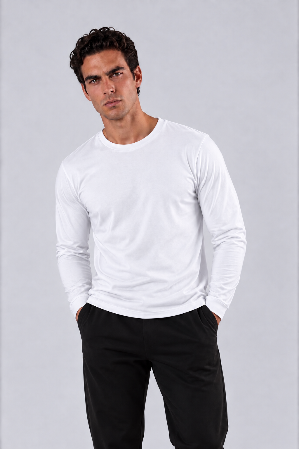 MERCERIZED COTTON LONG SLEEVE T-SHIRT - WHITE