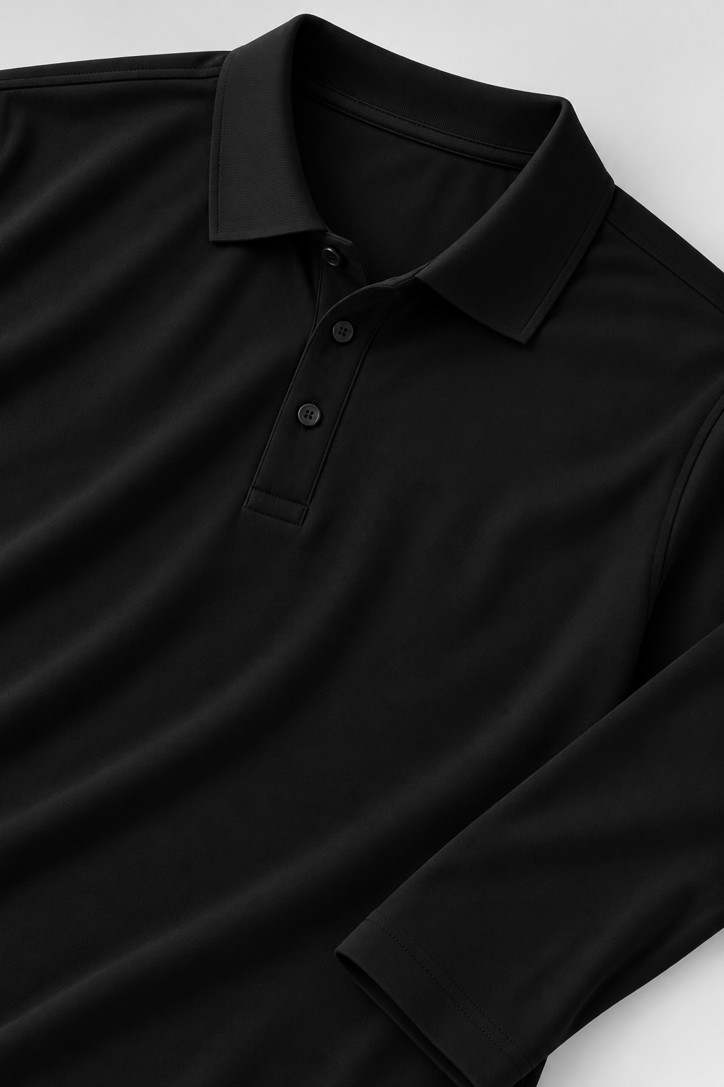 MERCERIZED COTTON LONG SLEEVE POLO - BLACK
