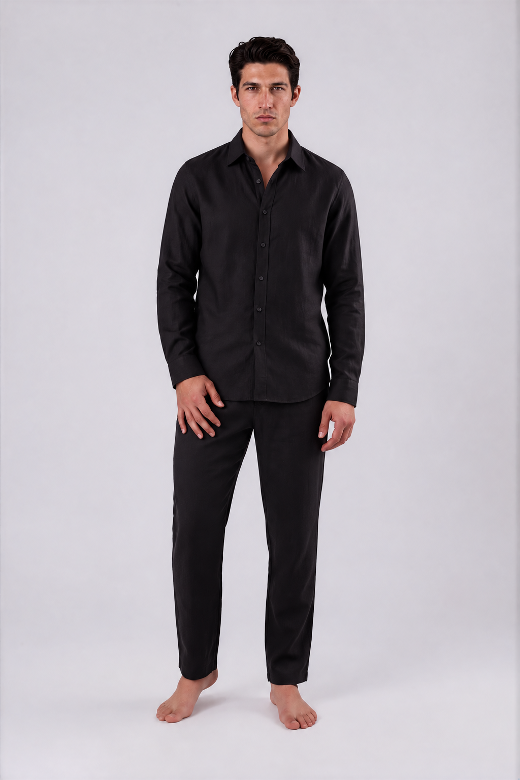 LOOSE-FITTING LINEN TROUSERS - BLACK