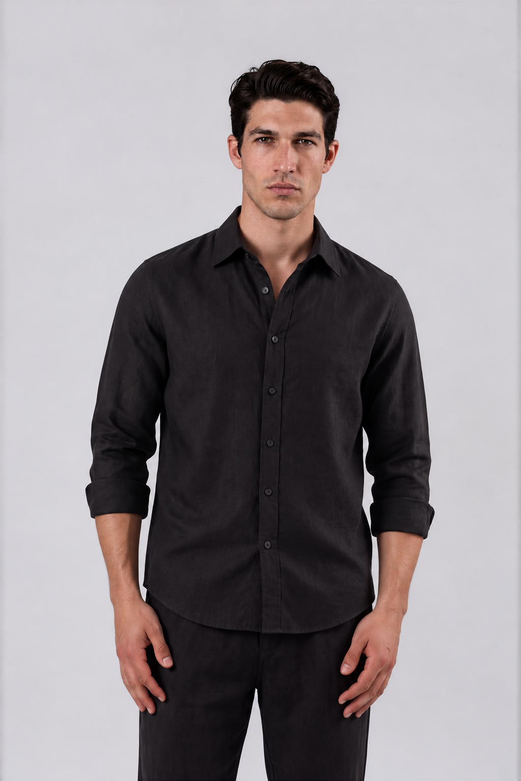 LOOSE-FITTING LINEN SHIRT - BLACK