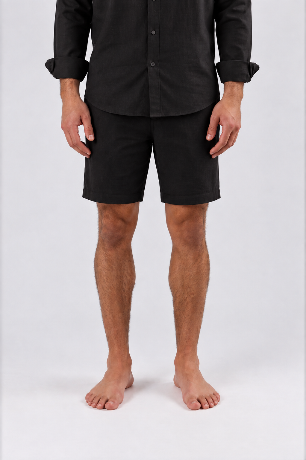 LOOSE-FITTING LINEN SHORTS - BLACK