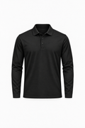 MERCERIZED COTTON LONG SLEEVE POLO - BLACK