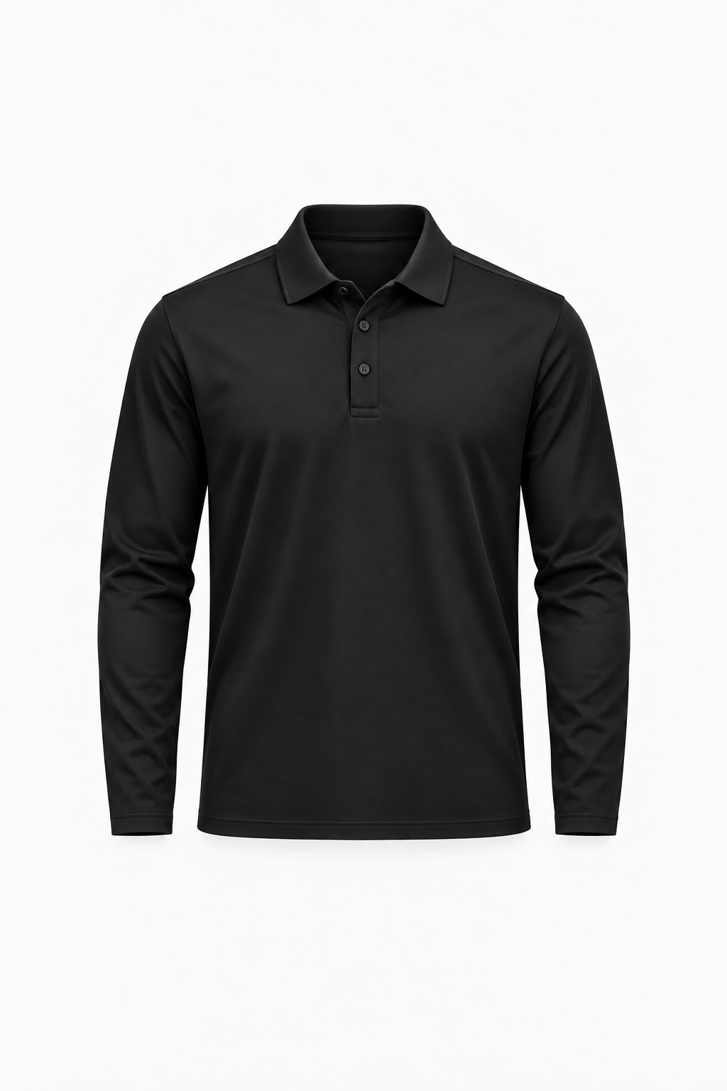 MERCERIZED COTTON LONG SLEEVE POLO - BLACK