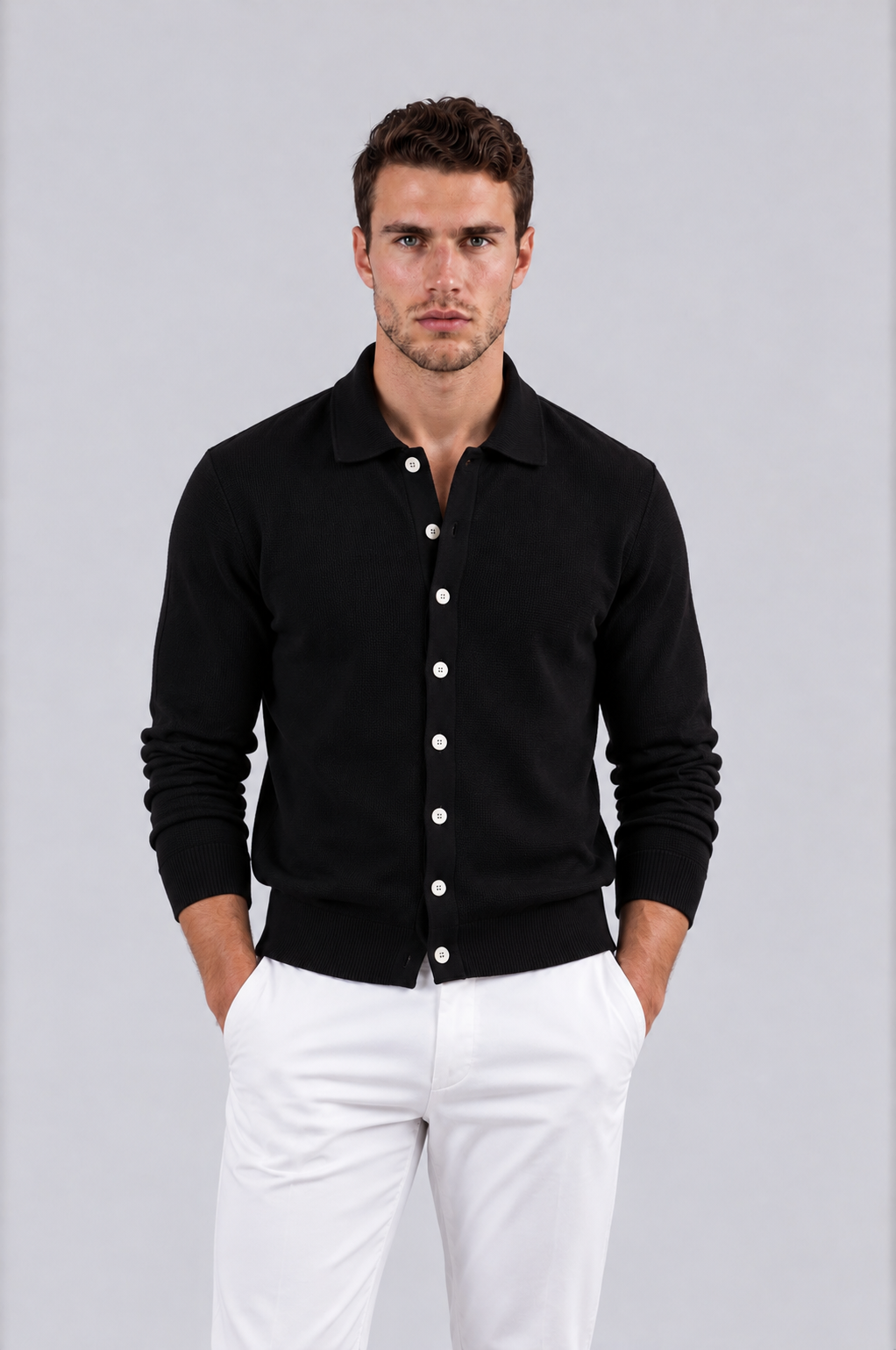BUTTON STYLE KNITWEAR - BLACK