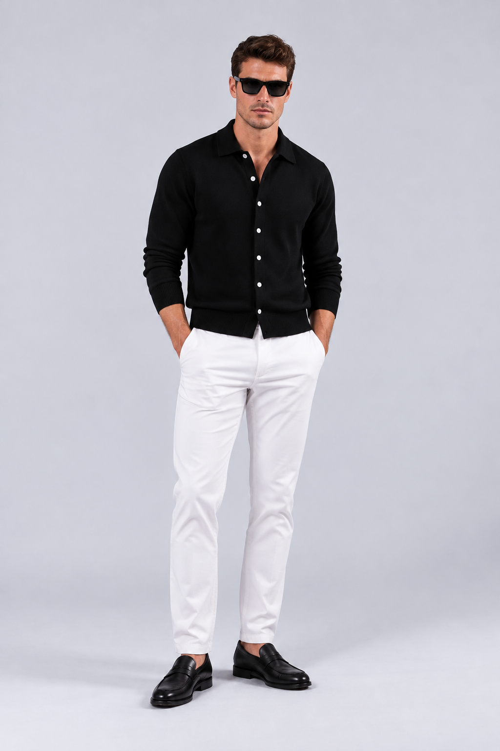 BUTTON STYLE KNITWEAR - BLACK