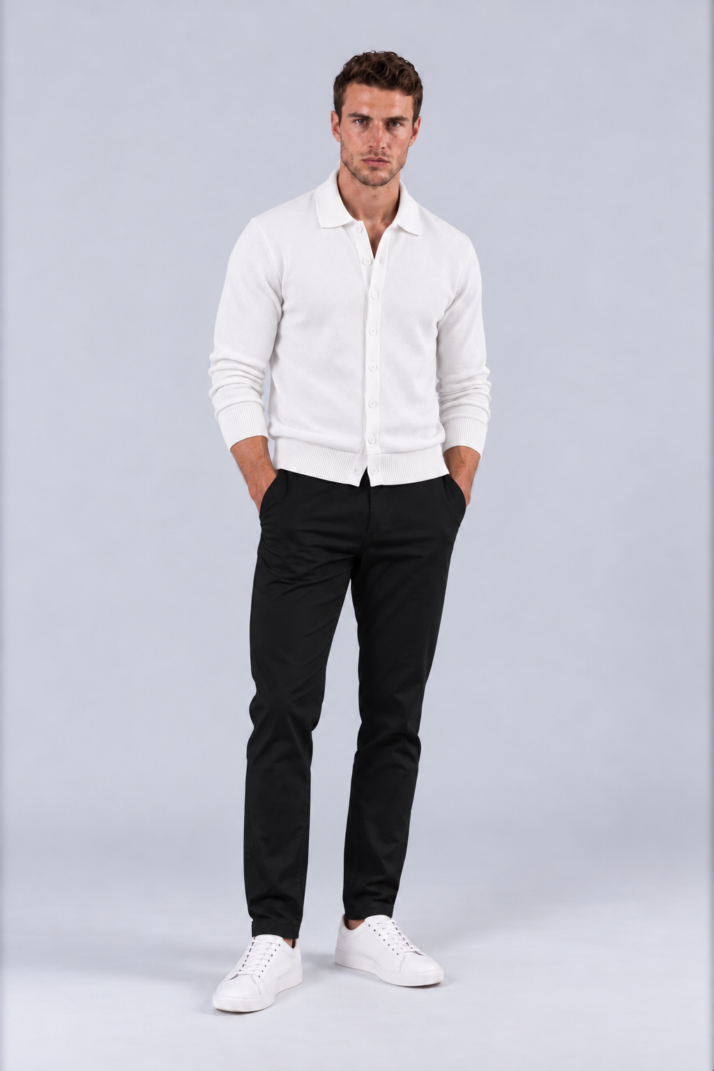 BUTTON STYLE KNITWEAR - WHITE