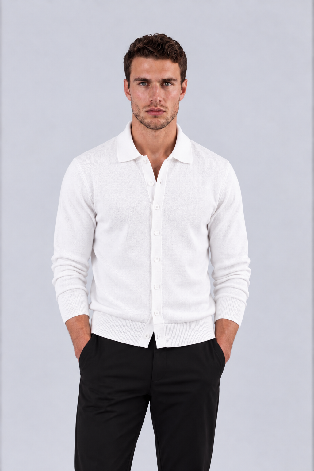 BUTTON STYLE KNITWEAR - WHITE